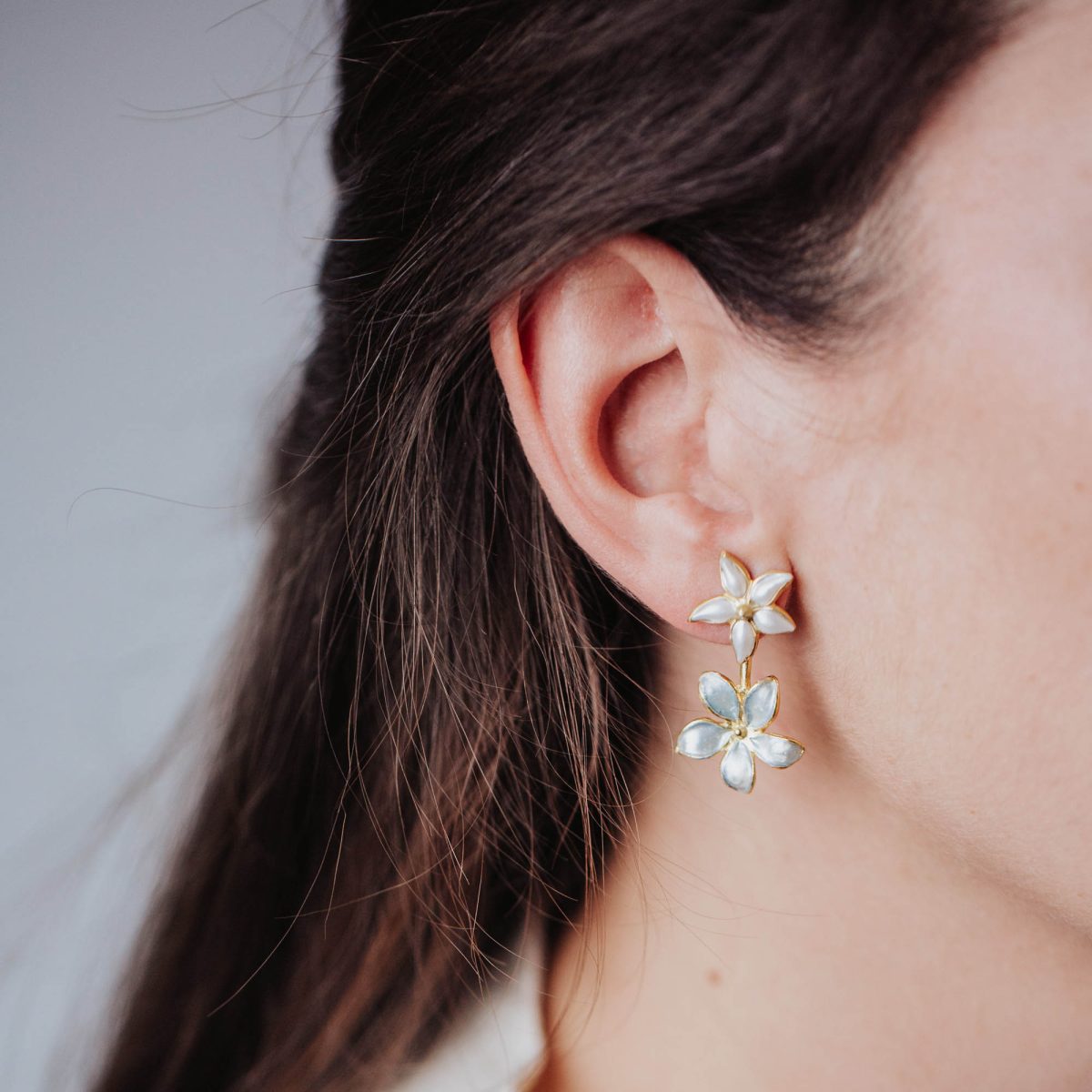 Pendientes Jazmín doble Nácar - Imagen 2