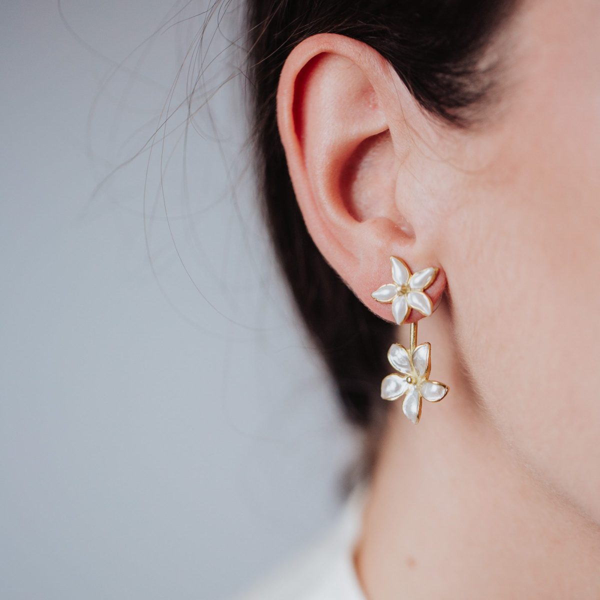 Pendientes Jazmín doble Nácar - Imagen 3