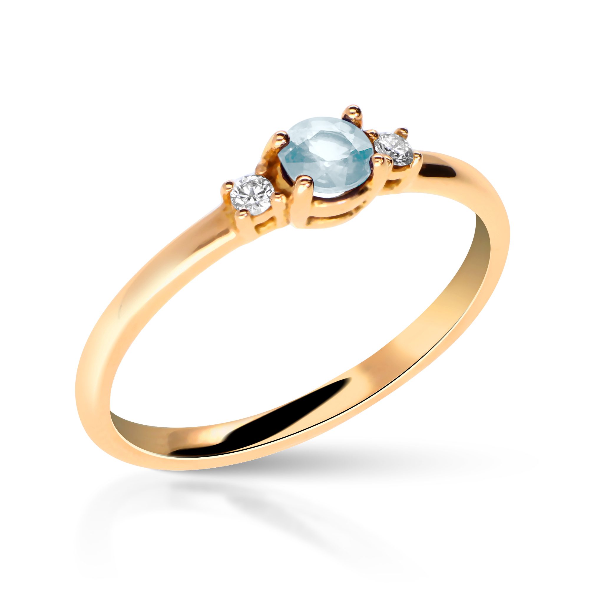 Anillo redondo 3 piedras oro Aguamarina